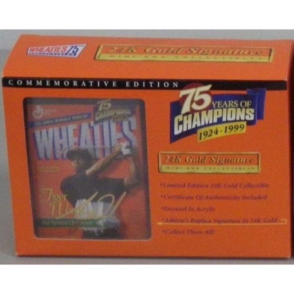 Tiger Woods 75h Anniversary Miniature 1999 24K Gold Signed Wheaties Box